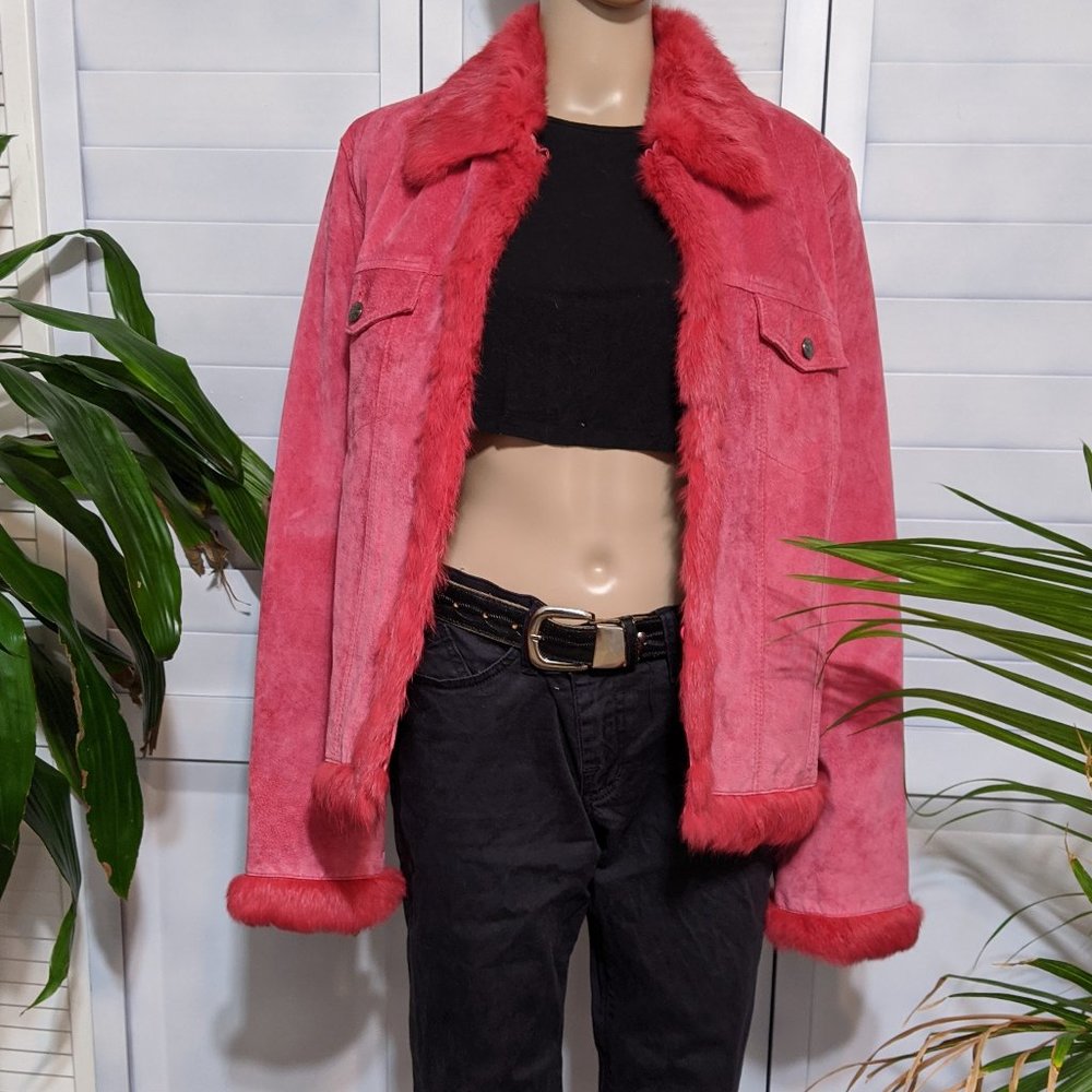 Raffaelo Pink Faux Fur Leather Jacket XL